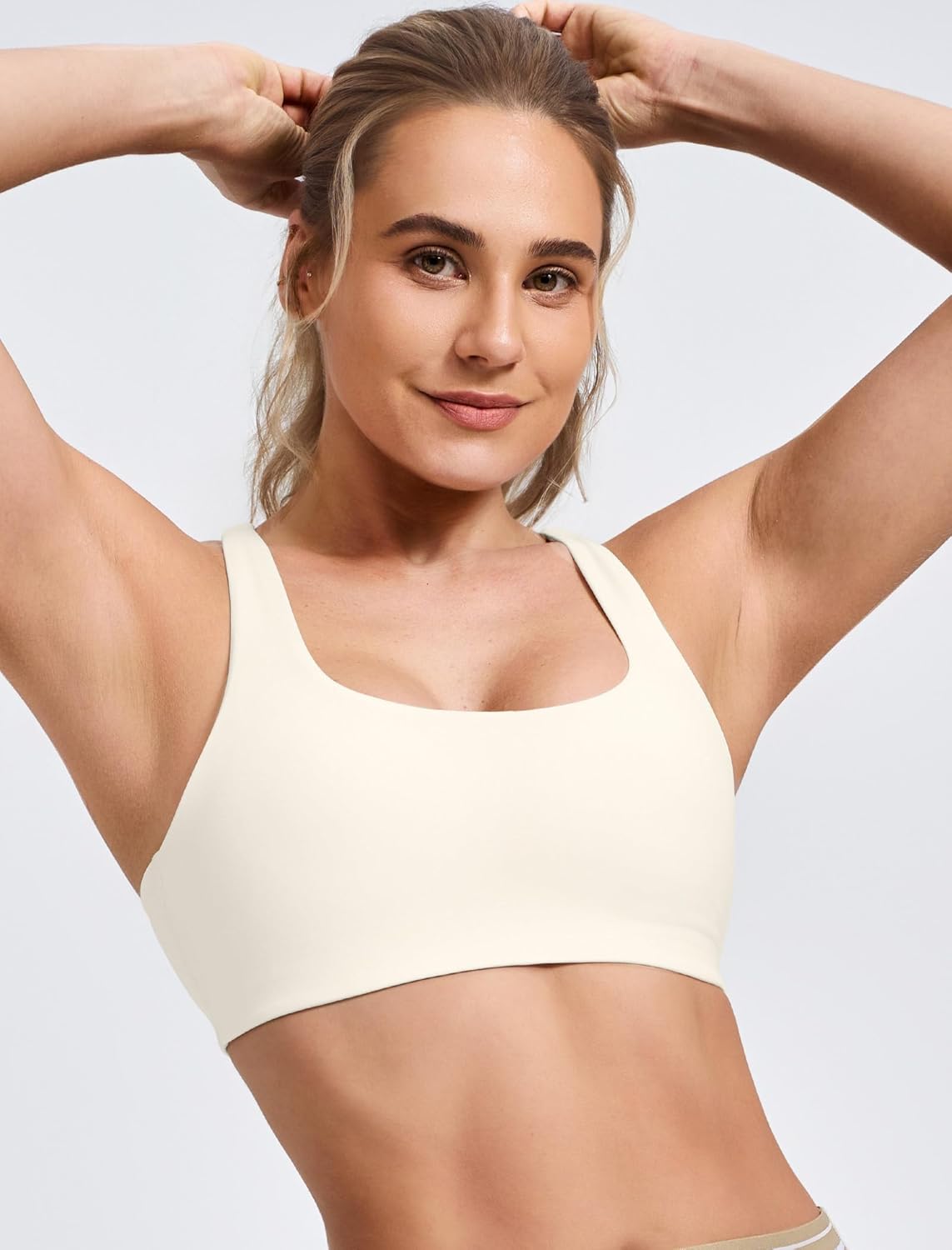 Yvette Criss Cross Back Removable Cups Padded Strappy U NeckYoga Sports Bras Light Support Wireless Bra Cropped Tank Top