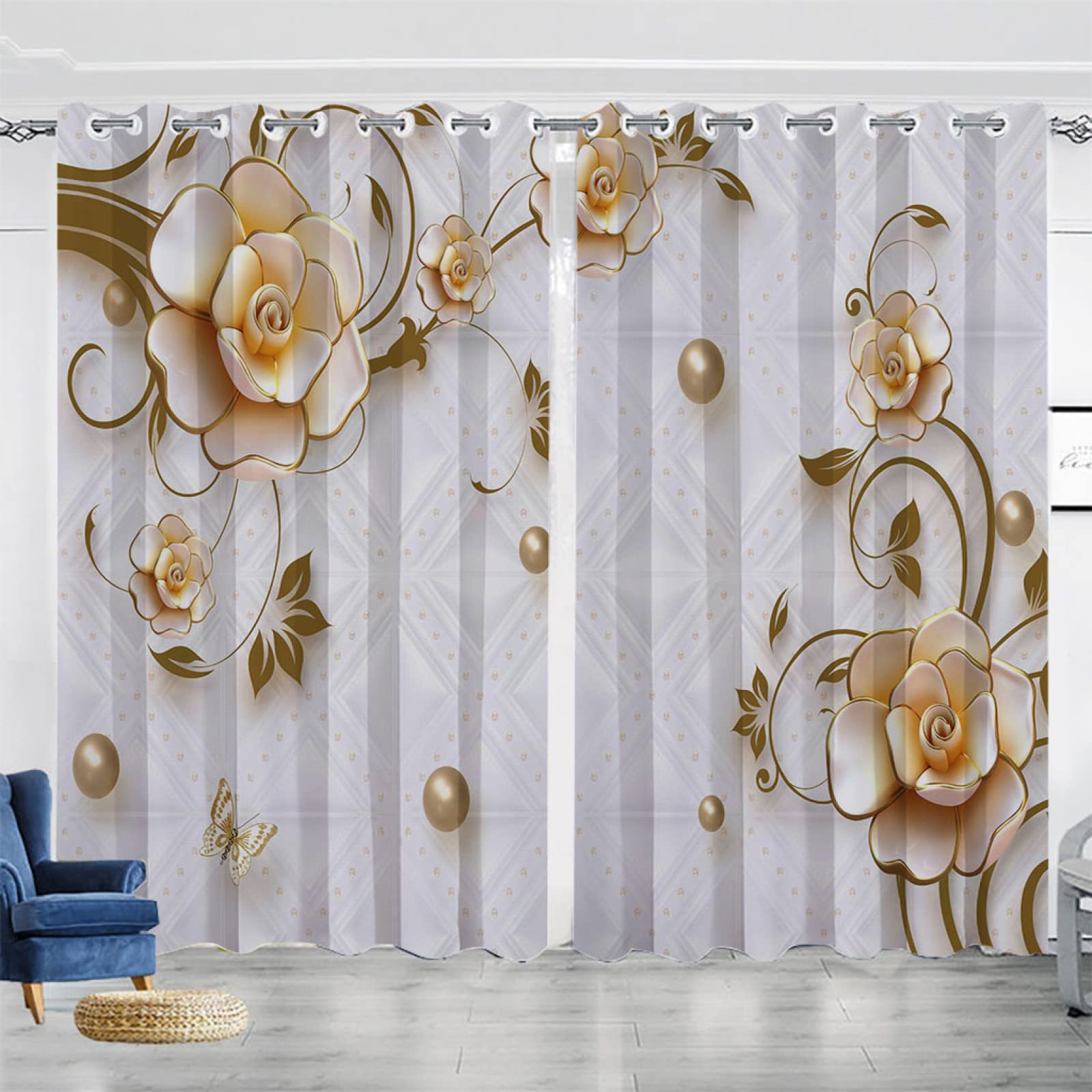 Vorhang Blickdicht Verdunklungsvorhänge Gardienen 2-SetBlume 150x166cm