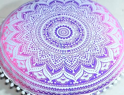 Miniatura 4 de CRAFT KALA Funda de almohada redonda con mandala estilo bohemio, meditación, india, para sala de estar, sala de yoga, decoración del hogar,