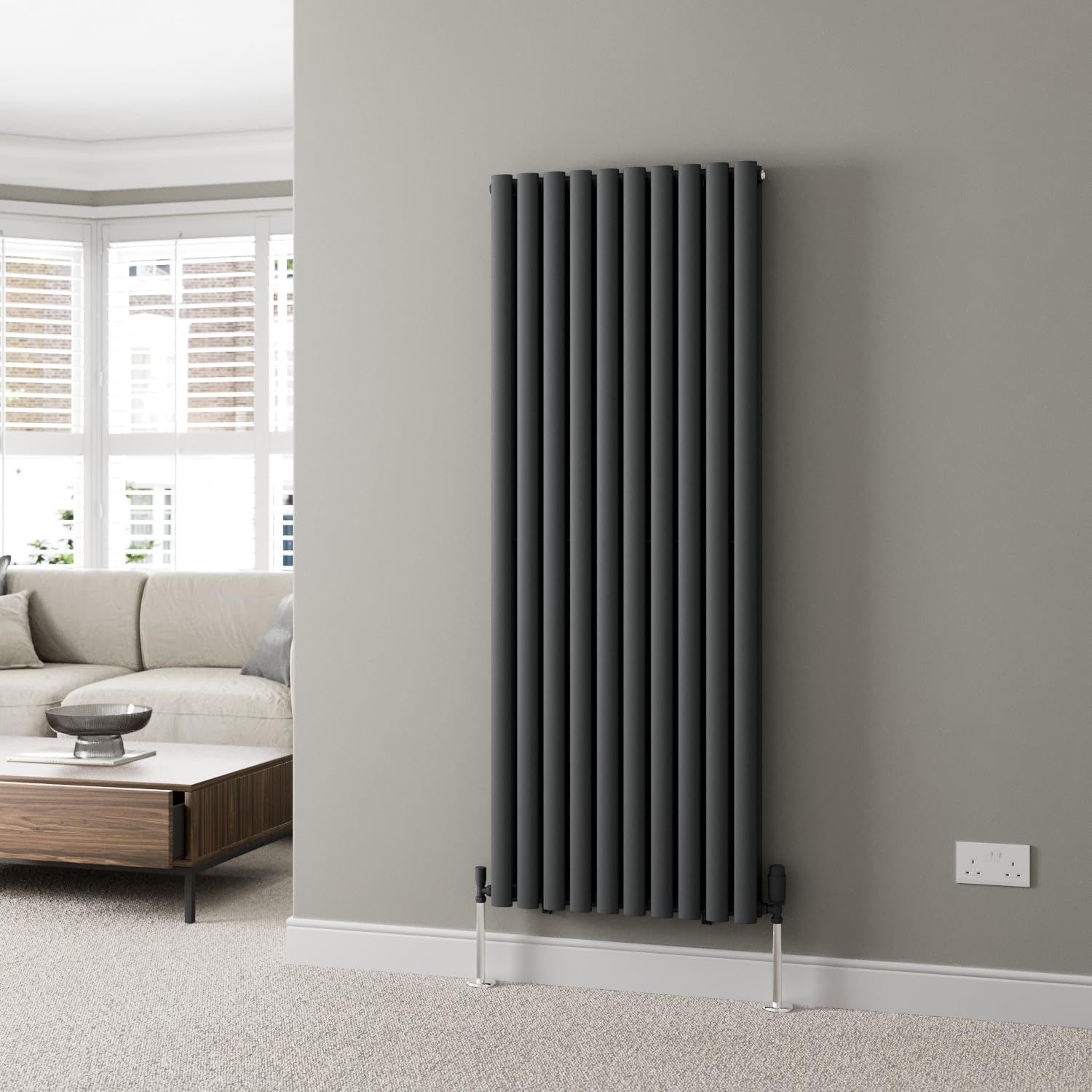 DuraTherm® 1600 x 600mm Anthracite Vertical Designer Radiator Double Column Oval Tube Modern Central Heating Panel Bathroom Radiators