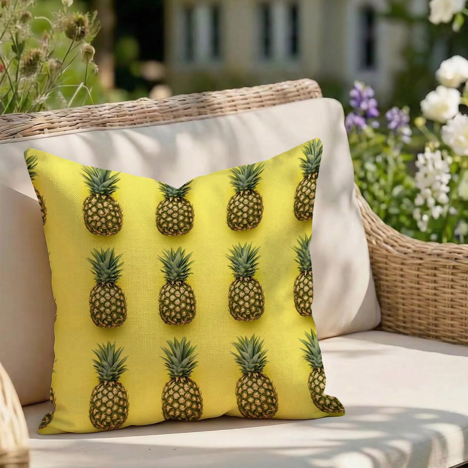 Coussin extérieur imperméable double face 75x75 cm imprimé fruit pour un décor de printemps