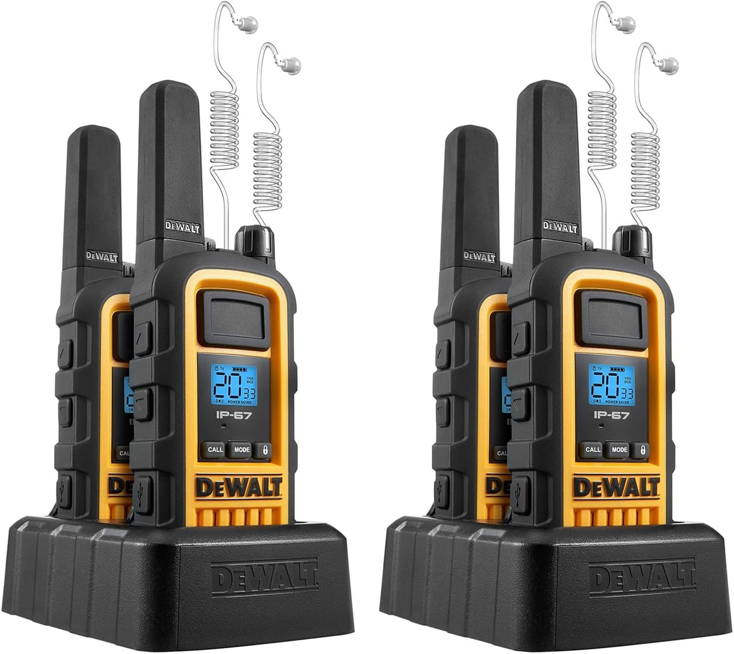 DXFRS800 FRS Walkie Talkies, Long Range 2 Way Radio, 2W, IP67 Waterproof, 4 Pack with 4 Headsets, 2DXFRS800-SV1