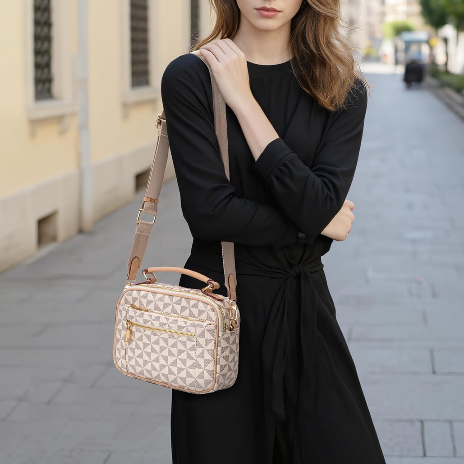 Fashion Designer White Shoulder Bag for Women Faux Leather Checkered Purse PU Cross... - Image 2