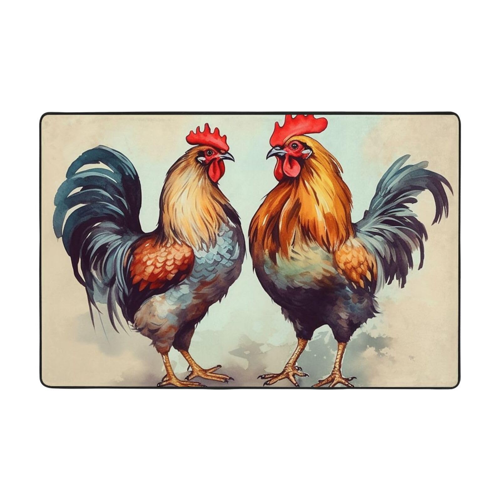 Tapis lavable coq et poule en peluche courte pour en finir avec la poussière au salon