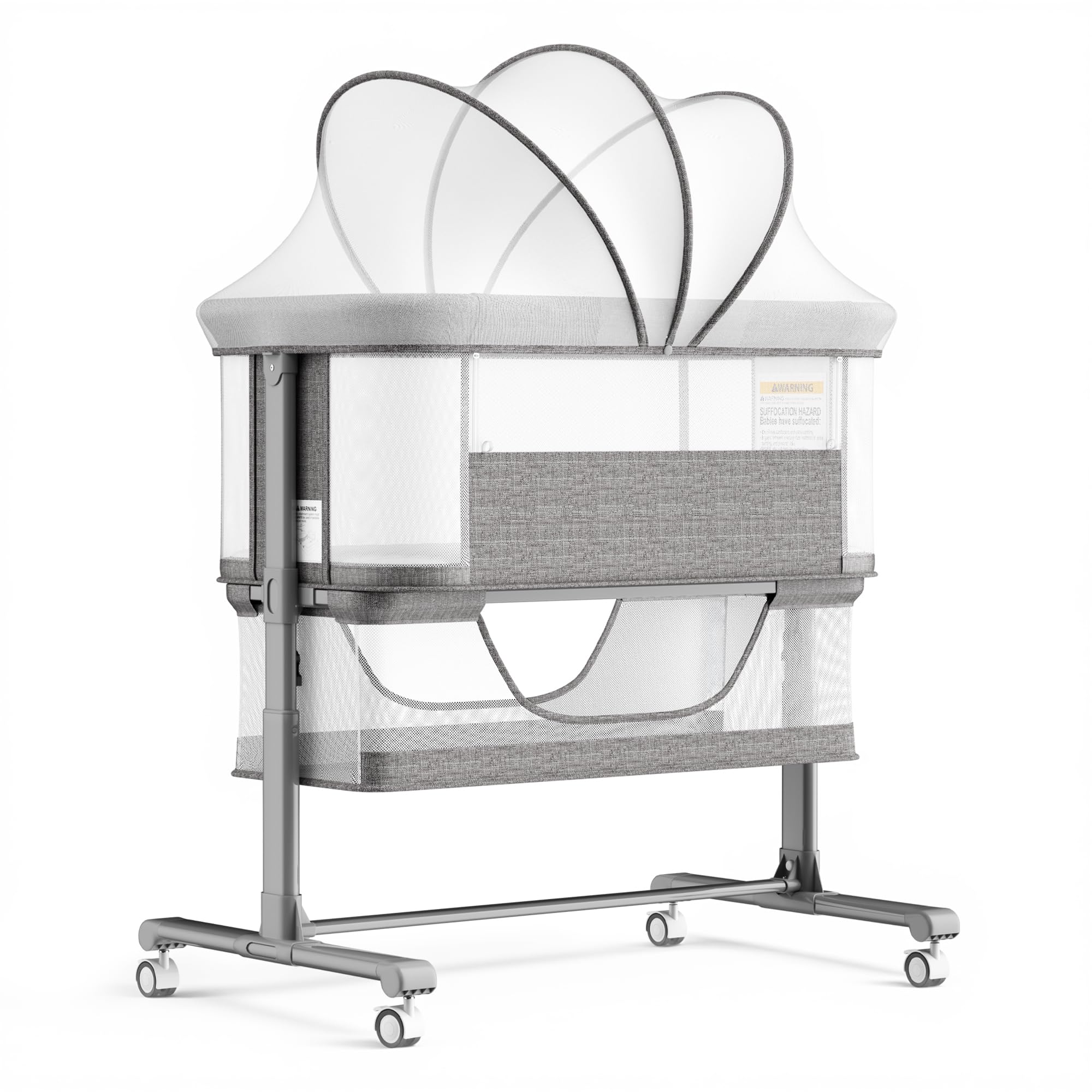 Photo 1 of Kinder King Baby Bassinet Bedside Sleeper, Large Storage, Grey