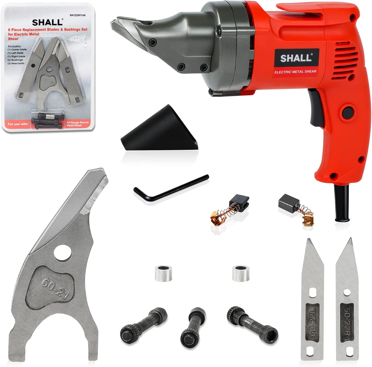SHALL Electric Metal Cutting Shear & 14/16 Gauge Shear Blades Replacement Set, Clean Cut for 14GA Sheet Metal & 16GA Stainless Steel