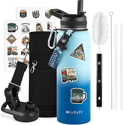 Miniatura 57 de Botella de agua aislada de 20 onzas con popote (fría durante 48 horas), jarra de agua deportiva de acero inoxidable con triple pared al vacío, termo