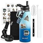 WixByti 40 oz Insulated Water Bottle with Straw (Cold for 48 Hrs), Stainless Steel Triple Wall Vacuum Sports Water Jug, Leakproof Hydro Cup Flask with Paracord Handle & Straw Spout Lids & DIY Stickers