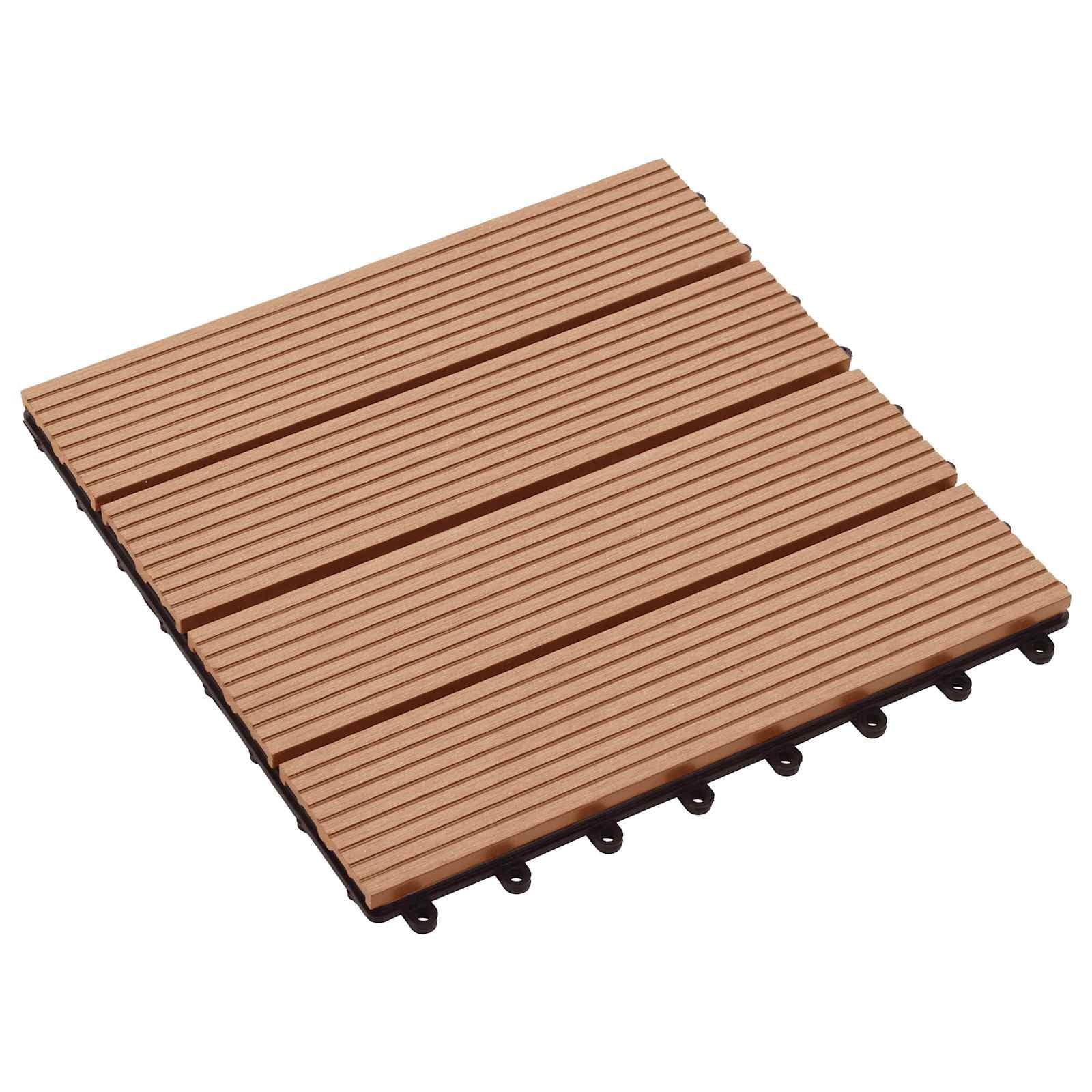 11 piastrelle per terrazze in WPC, 30 x 30 cm, a incastro, per balconi e giardini, effetto teak, resistenti alle intemperie, sistema di piastrelle per esterni