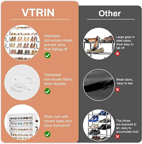 Miniatura 7 de VTRIN Zapatero alto con tapa, organizador de zapatos de 10 niveles para 50-55 pares de zapatos y botas, estante de zapatos de gran capacidad con 8