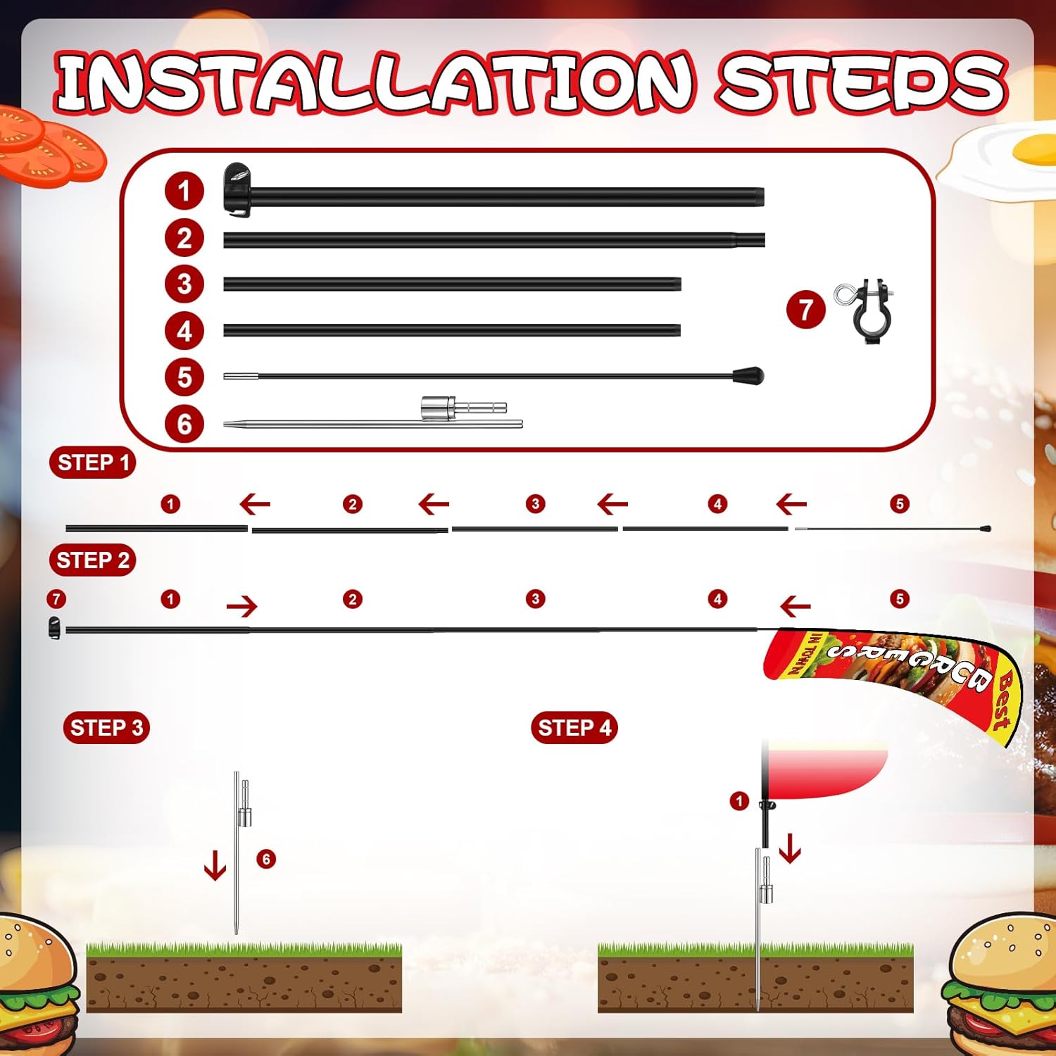 Remagr 1 Pack 15ft Best Burgers in Town Flag Kit Burgers Advertising Flag Swooper Banner with Pole Kit Outdoor Advertising Feather Flags for Hamburg Food Store Restaurant Entrances Street