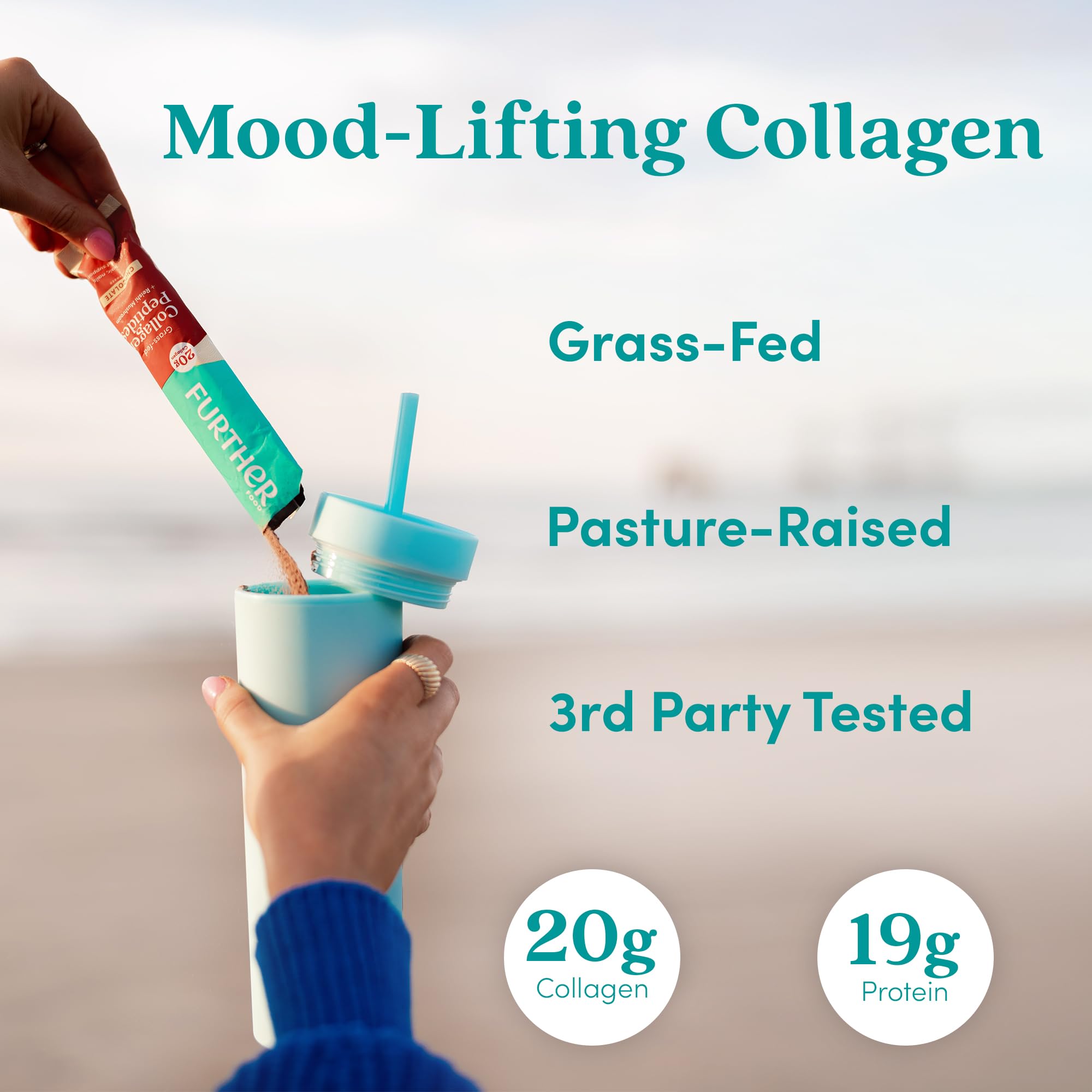 Further Food Chocolate Collagen Peptides Powder Stick Packs, Grass-Fed Pasture-Raised Hydrolyzed Type 1 & 3 Protein, Gut Health + Joint, Hair, Skin, Nails, Paleo Keto Sugar-Free 9.74 oz