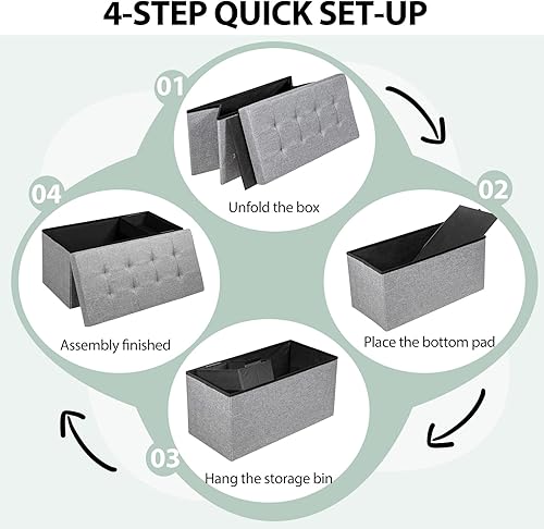 Miniatura 12 de Giantex Banco otomano de almacenamiento, 43.5 pulgadas de largo, cofre de almacenamiento plegable con separador, banco de zapatos acolchado para