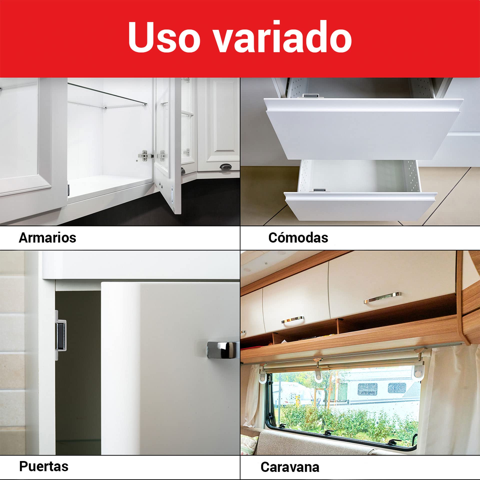 LouMaxx Cierre magnético fuerte, juego de 8 unidades, color blanco, para puertas de armarios y muebles con fuerza de sujeción de 4 kg, cierre magnético, incluye material de montaje