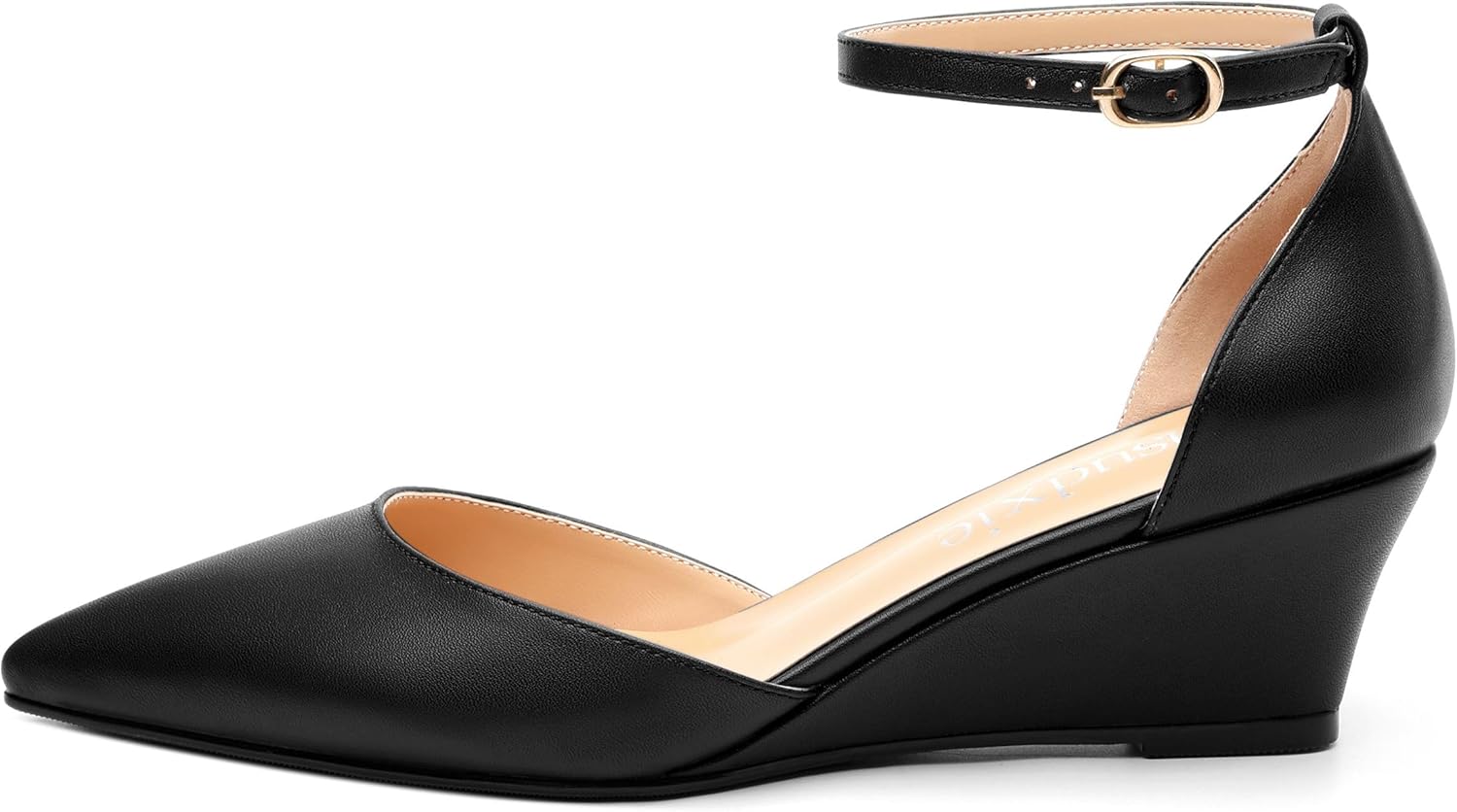 Womens Wedge Pumps, Pointed Toe Low Heel Wedges with Ankle Strap for Evening Party Dress Casual 2 Inch - Image 2