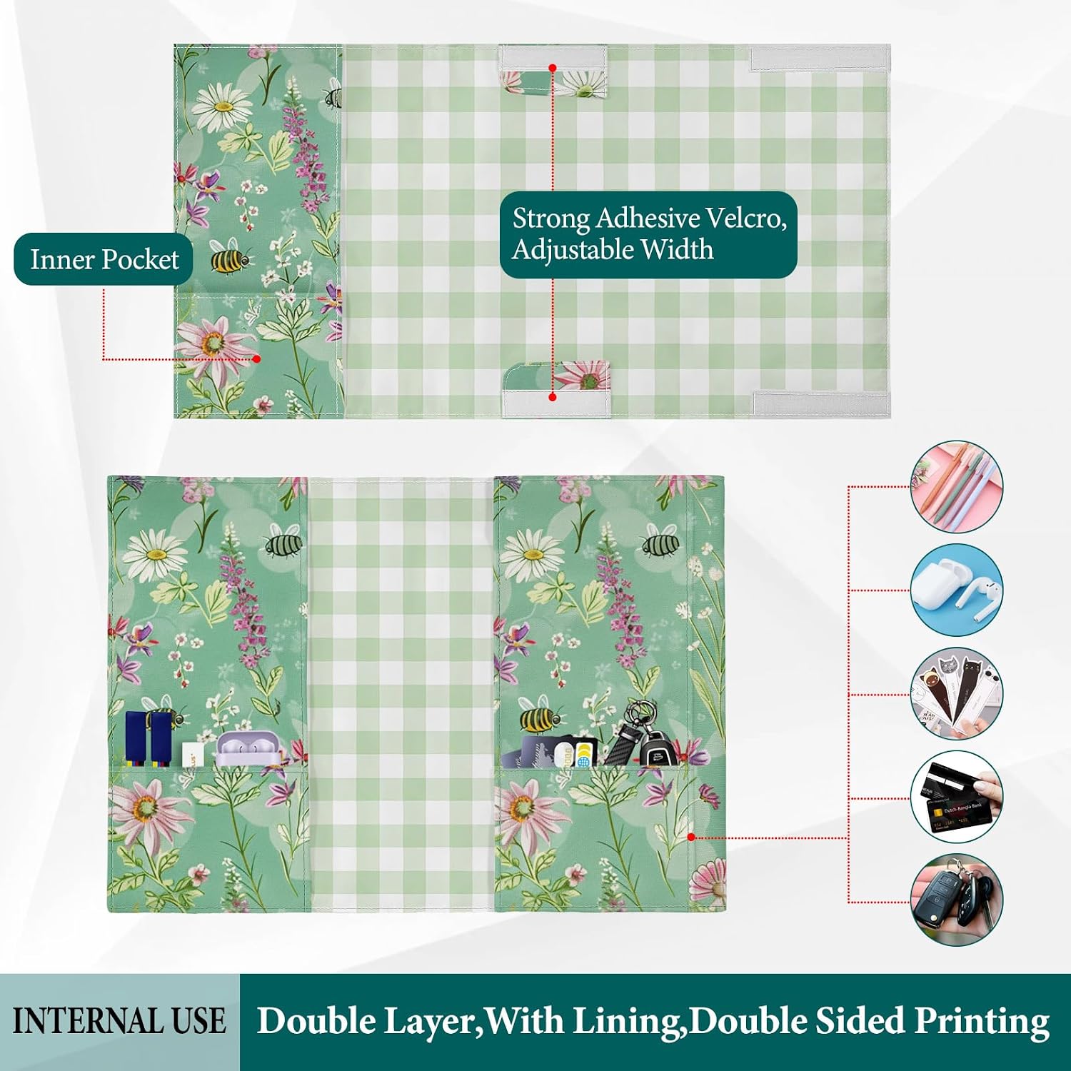 Adjustable Paperback Book Cover Protector, Washable Soft Canvas Fabric Book Covers with Bookmark,Double Side Floral Print Book Dust Jacket Covers for Hardcover Novel Book Lovers Gift image 5