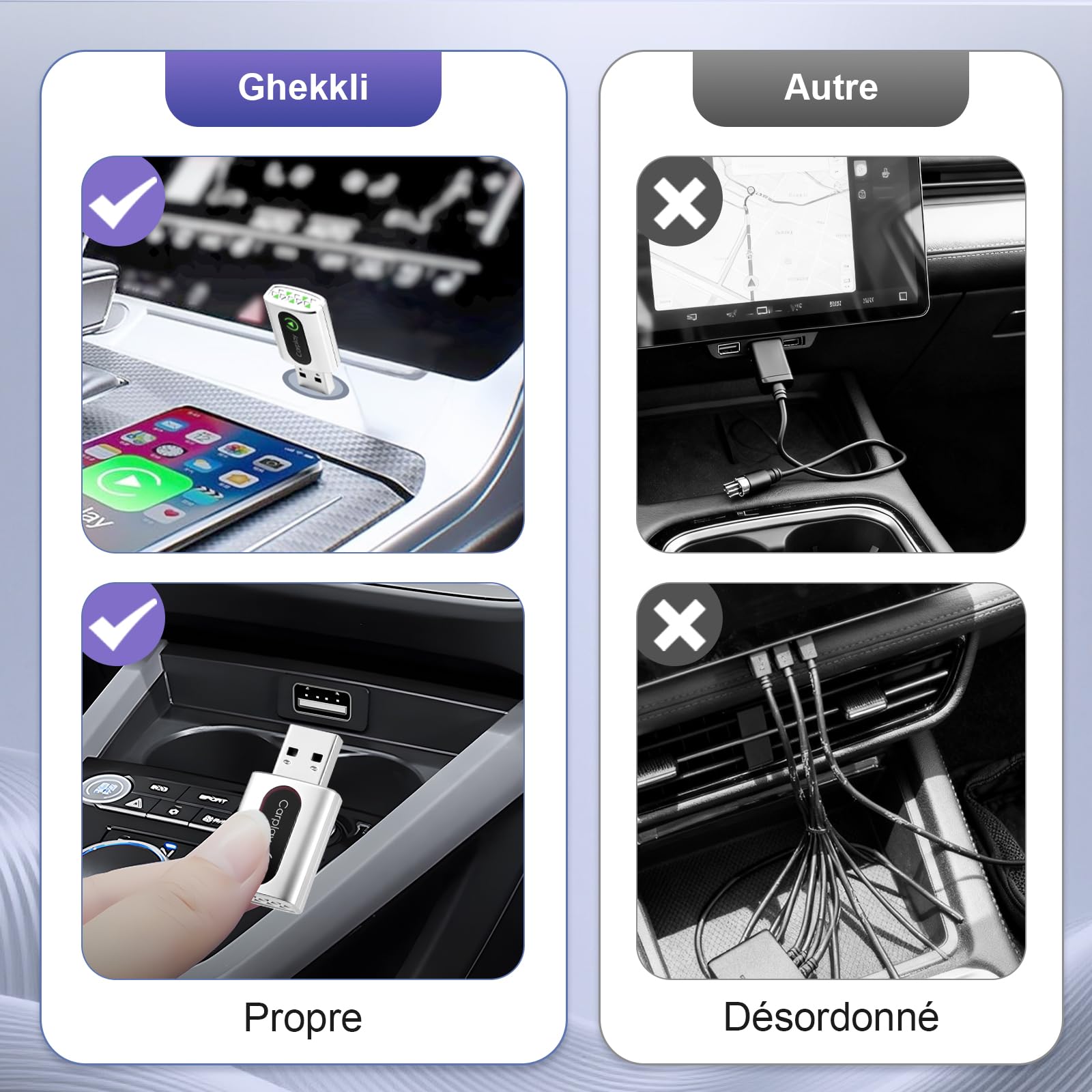 Adaptateur CarPlay sans Fil, Mini Type-C/USB A Wireless Adaptateur, Plug & Play, Convertit Filaire en sans Fil, Compatible avec Apple CarPlay/Android Auto et Voitures avec CarPlay Filaire