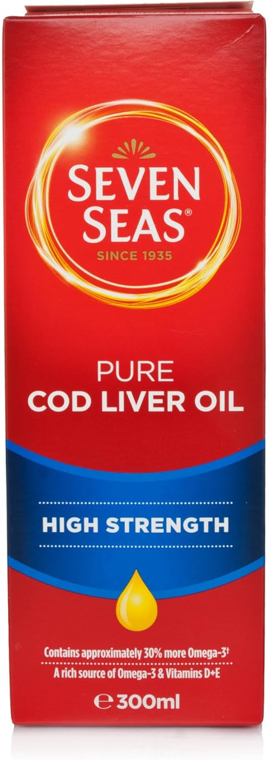Seven Seas Pure Cod Liver Oil High Strength with Omega 3 Plus Vitamins D & E - 300ml