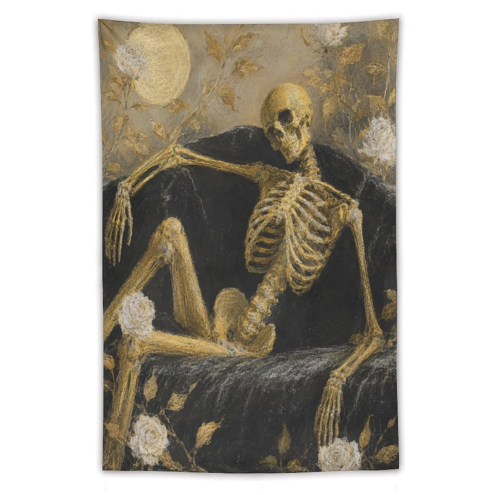 H3B8U2Y5 Skeleton in Coffin Wall Tapestry, Gothic Oil, Gothic Macabre