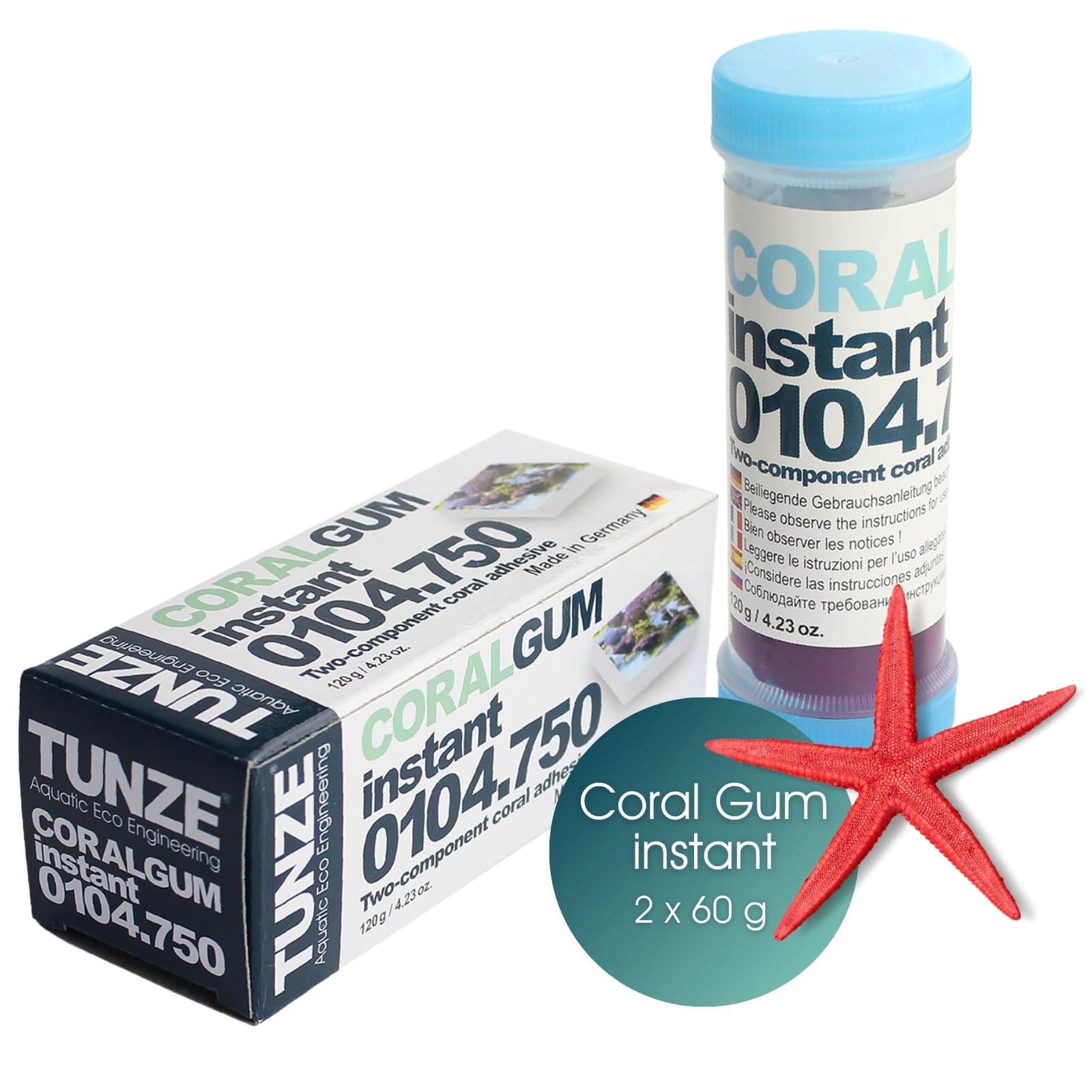 Colle coraux Tunze Coral Gum résine époxy bicomposant pour bouturage et décor d'aquarium récifal