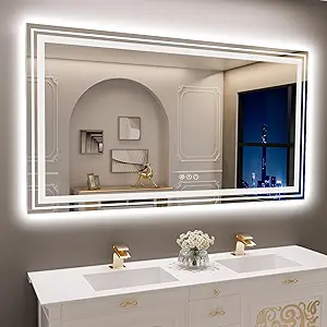 LED Bathroom Mirror, 72"x40" with Front and Backlit, Anti-Fog, Large Bathroom Vanity Mirror for Wall, Memory Function, Stepless Dimmable, Tempered Glass (Horizontal/Vertical)