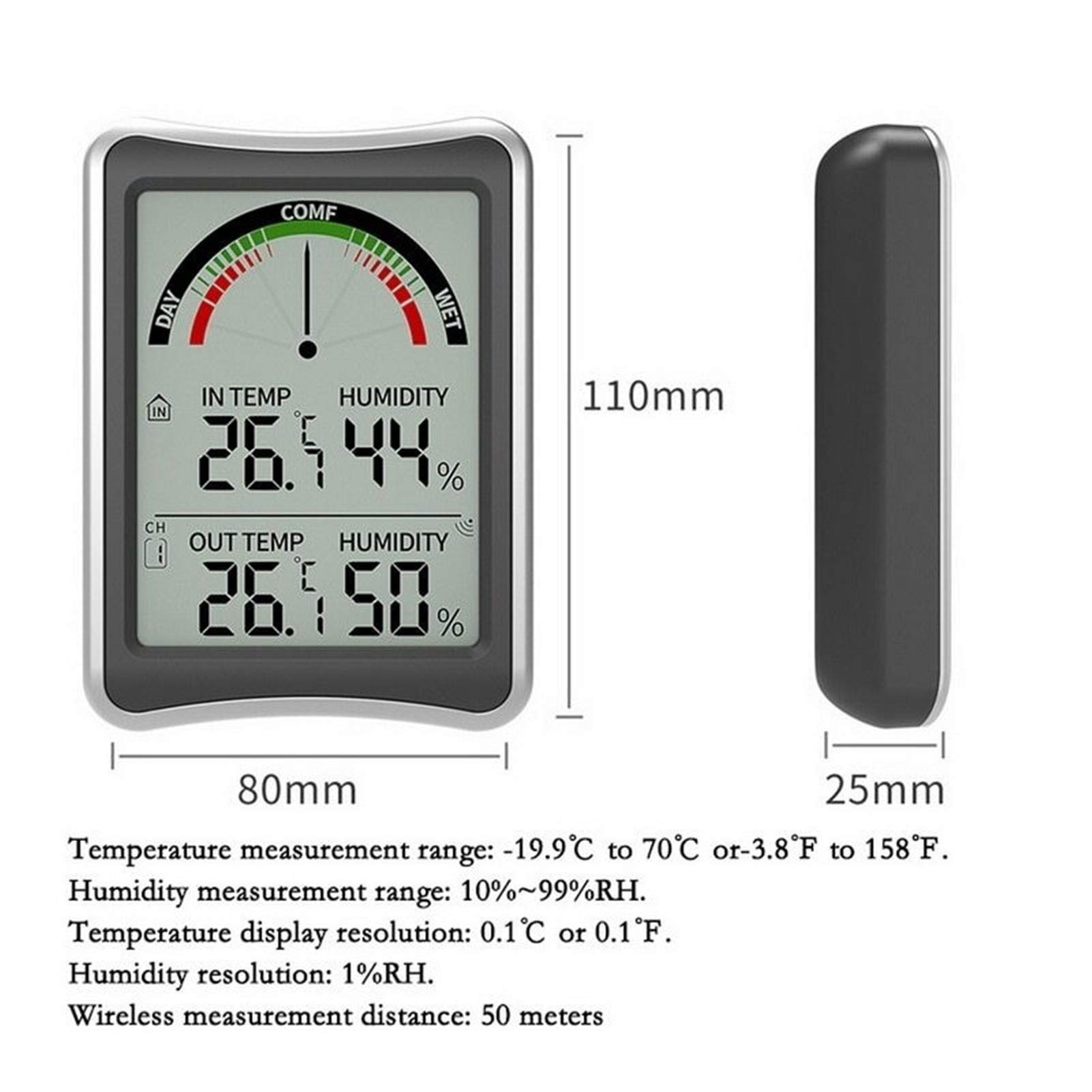 termometr z higrometrem Kryty termometr zewnętrzny Higrometr bezprzewodowy Monitor temperatury i monitor temperatury pokojowej Termometr do higrometru wewnętrznego