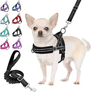 SlowTon No Pull Small Dog Harness and Leash Set, Puppy Soft Vest Harness Neck & Chest Adjustable, Reflective Lightweight H...