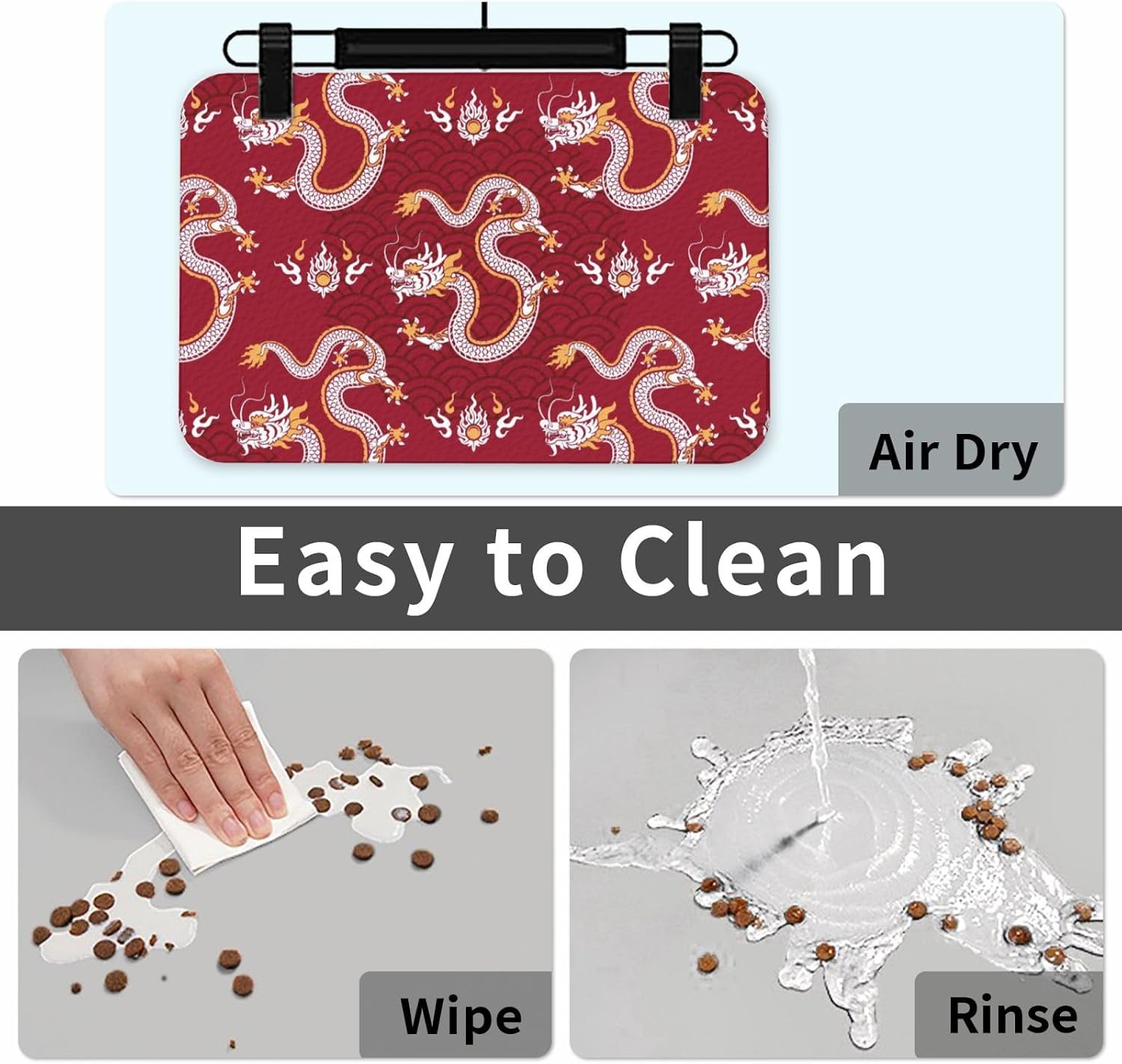 Cool Dragon Pattern Leather Absorbent Pet Feeding Mat Non-Slip for Dogs Cats 40x60cm