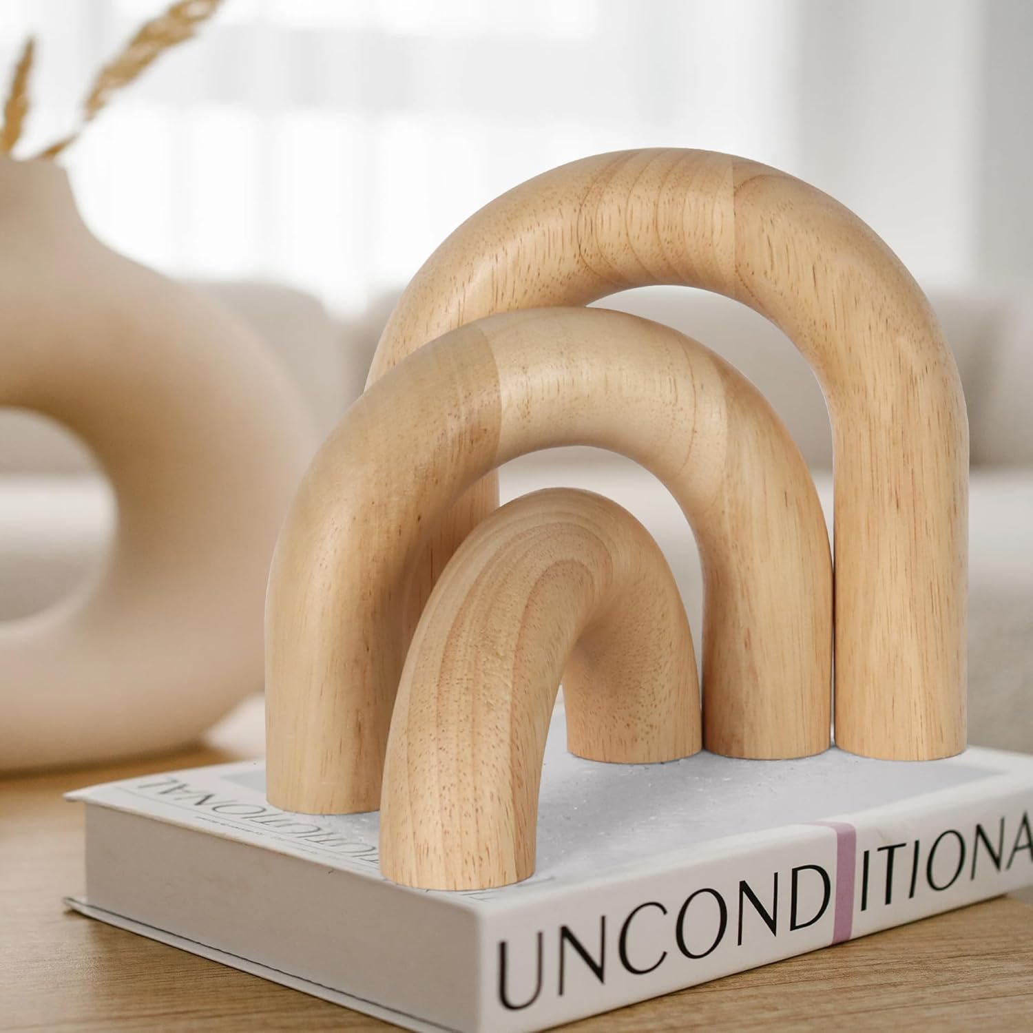 3 Pieces Wood Arch Decor, Wooden Coffee Table Accents, Neutral Home Aesthetic Bookshelf Decoration, Desk Objects, Natural Modern Boho Decor for Living Room Entryway 3 Pieces Wood Arch Decor, Wooden Coffee Table Accents, Neutral Home Aesthetic Bookshelf Decoration, Desk Objects, Natural Modern Boho Decor for Living Room Entryway