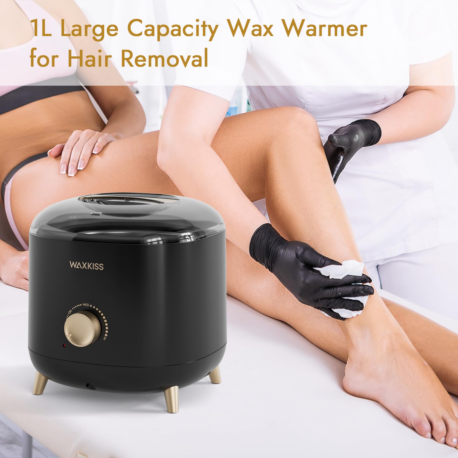 Scaldacera professionale per depilazione, 1000 ml, con controllo della temperatura regolabile, ideale per saloni di bellezza e uso domestico (nero)