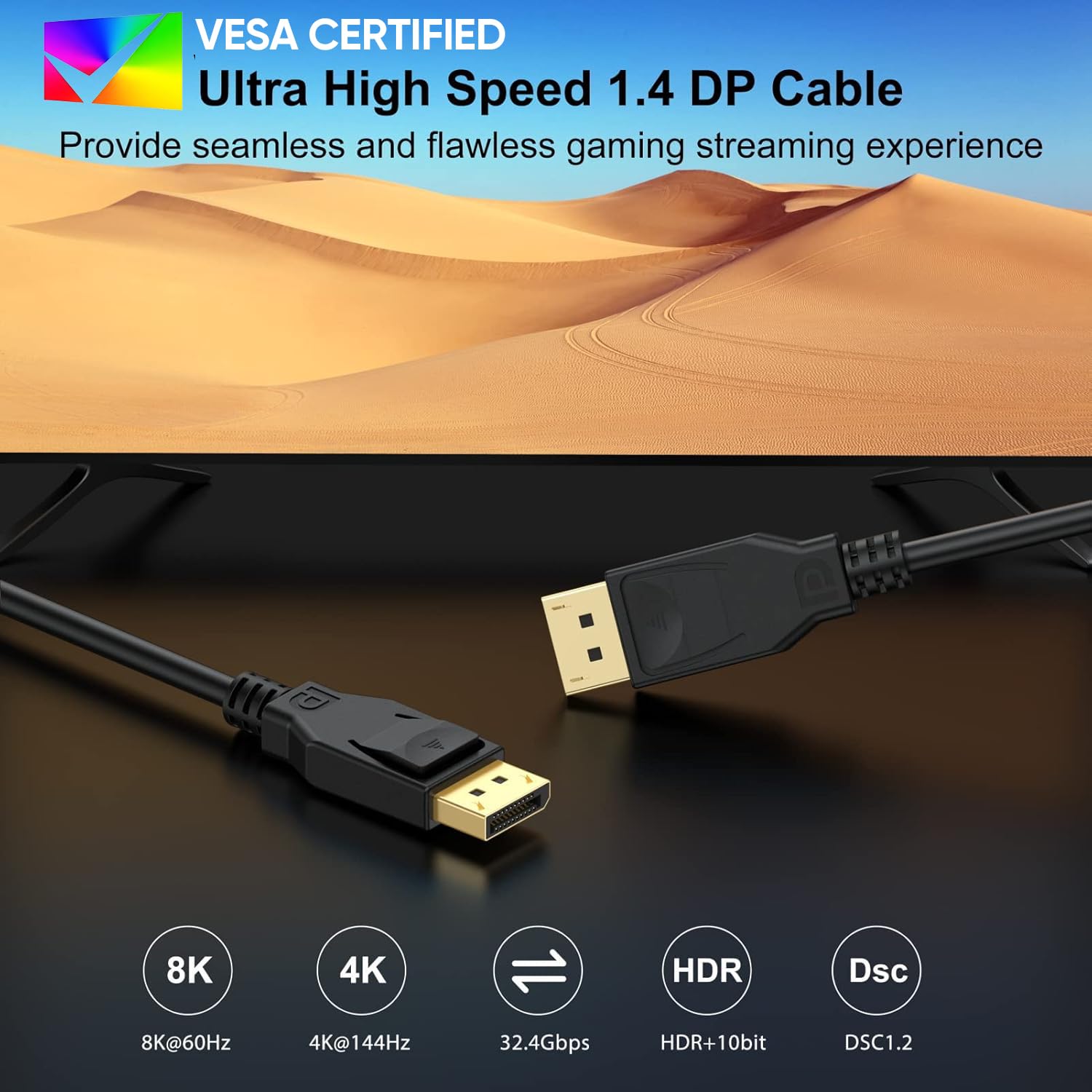 Cavo DisplayPort 8K, confezione da 10 pezzi, 1,4 m, 1,4 porta display DP a DP (8K a 60Hz, 4K a 120Hz, 2K @144Hz, 1080P a 240Hz) ultra alta velocità per computer portatile, PC, TV, monitor da