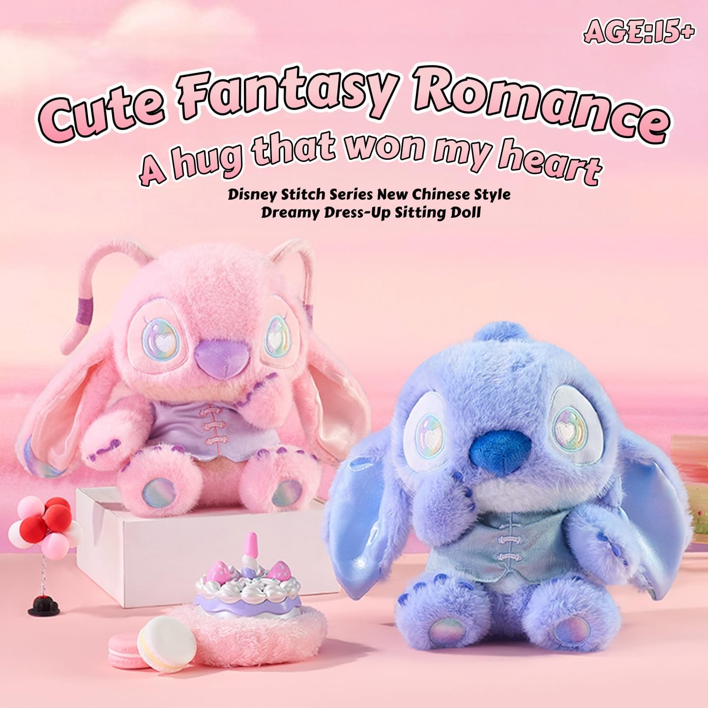 MINISO Stitch Sitting Doll New Chinese Style Cute Decorative Doll Soft Home Desktop Ornament Cute Collectible Doll Gift Giving (Stitch)