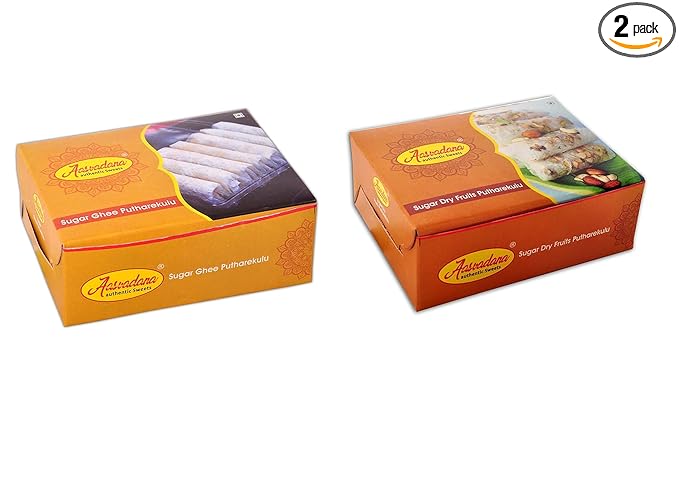 Aasvadana-Authentic Sweets Andhra Sweets Sugar Ghee & Sugar Dry Fruit Putharekulu Combo-260 g (Pack of 2)