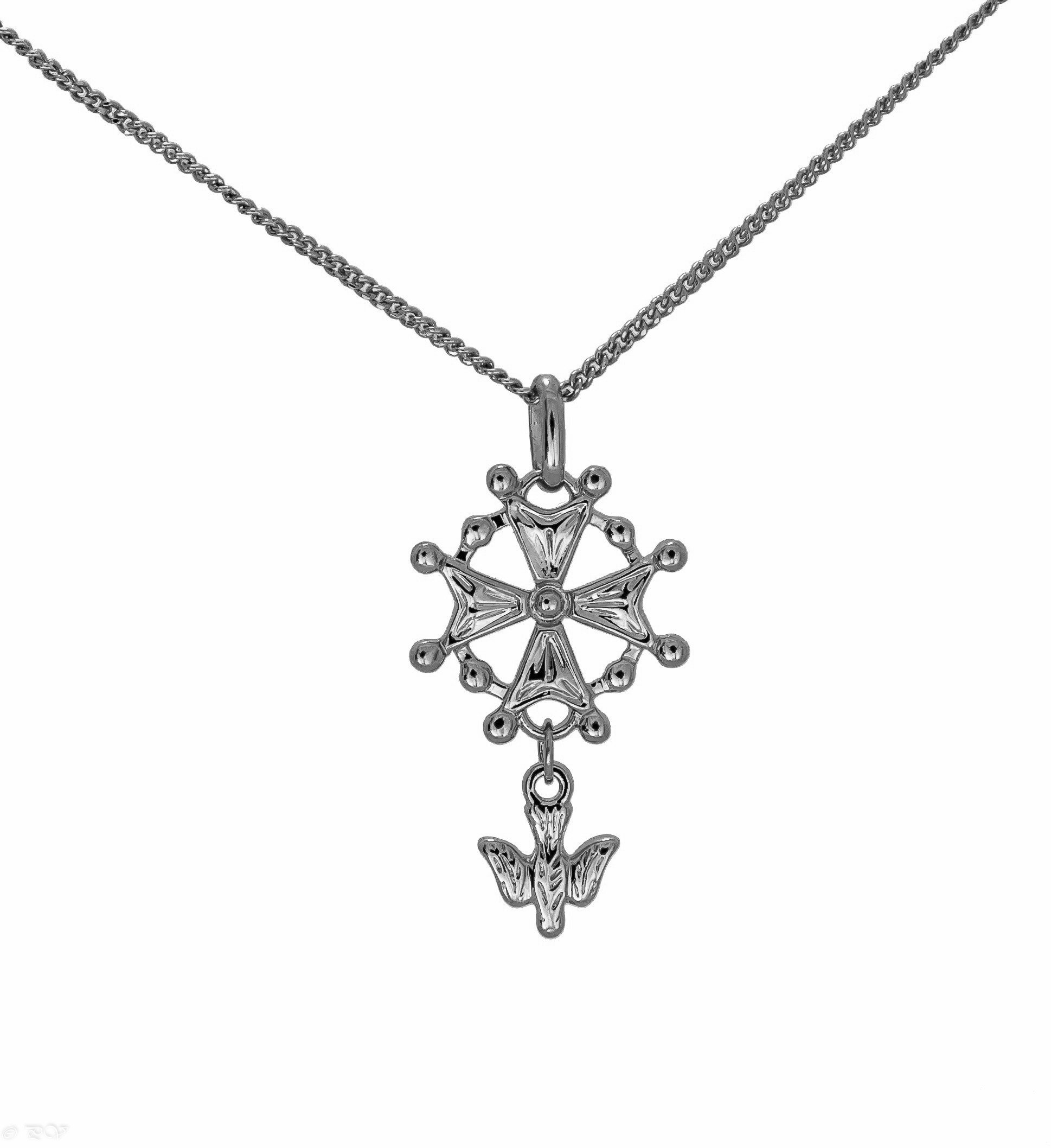 Collier 50cm | croix huguenote protestante | en argent massif 925 rhodiée | ensemble pendentif et chaine dans sa boite cadeau pour homme