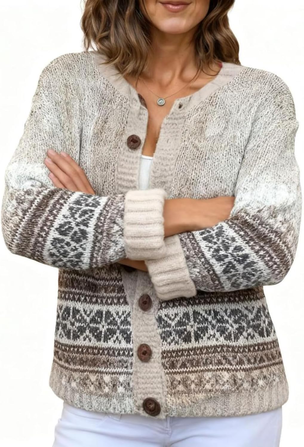 LIZALIG Cardigan for Women Fair Isle Sweater Chunky Cardigan Plus Size Cute Outfits Knit, Vintage Style for Fall Winter - Image 3