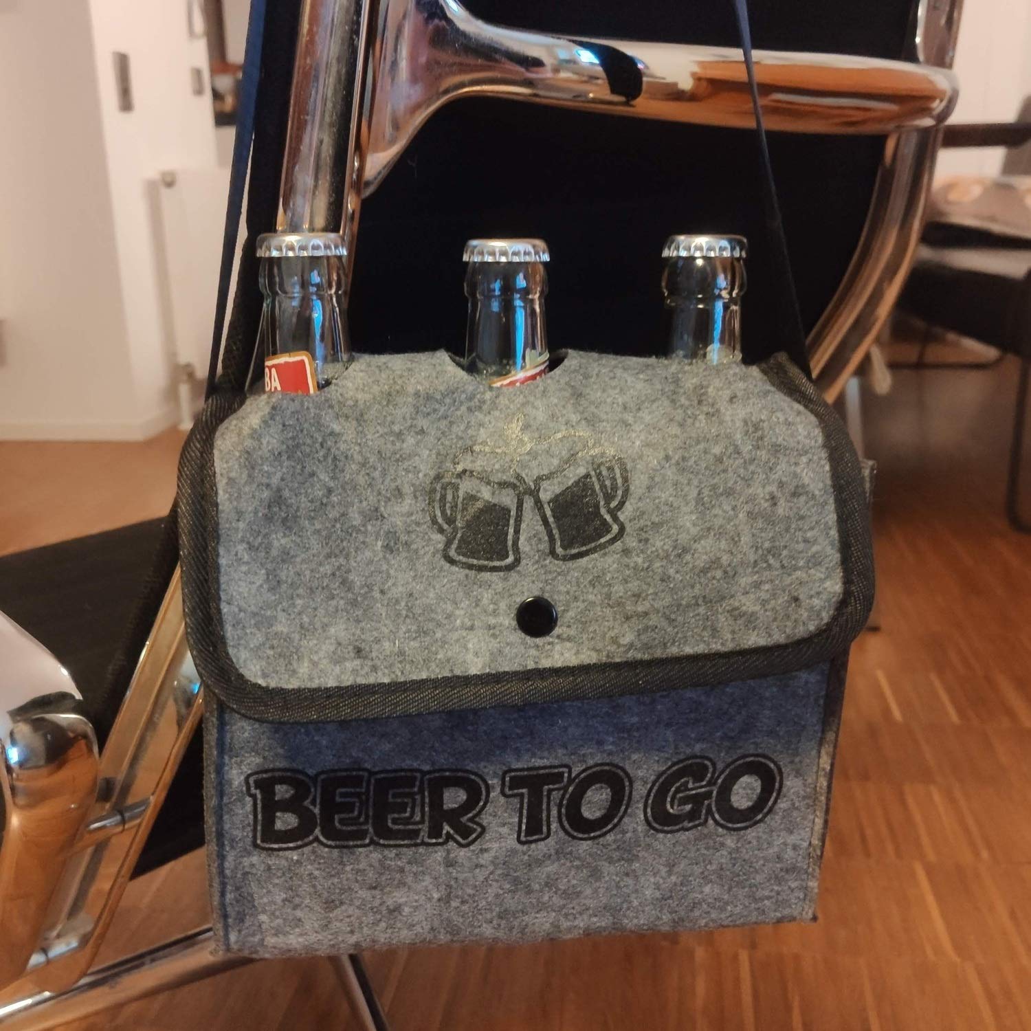 Out of the Blue Torba na butelki, 3 butelki, uchwyt na piwo, kosz transportowy "Beer to go", szary, 18,5·21·7cm, torba filcowa