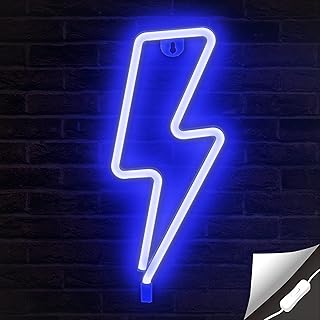 Lumoonosity Lightning Bolt Neon Signs, USB Powered Led Lightning Bolt Light with On/Off Switch, Blue Lightning Neon Sign for Wall Decor, Hanging Led Signs, Neon Lights for Bedroom, Gaming Room Setup
