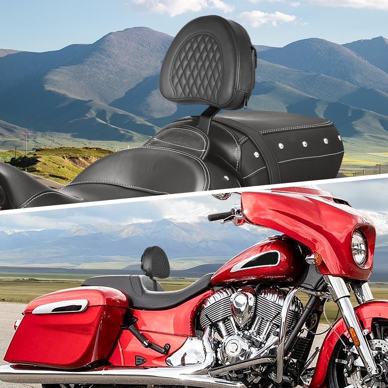 AUFER Detachable Adjustable Plug-in Driver Rider Backrest Sissy Bar Mounting Kit with Backre Rest Pad Compatible with for Chief Vintage Chieftain Classic Roadmaster Springfield 2014-2025