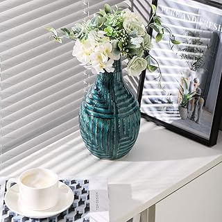 hjn Teal Ceramic Vase-Modern Decor Vases for Living Room/Bookshelf/Mante...