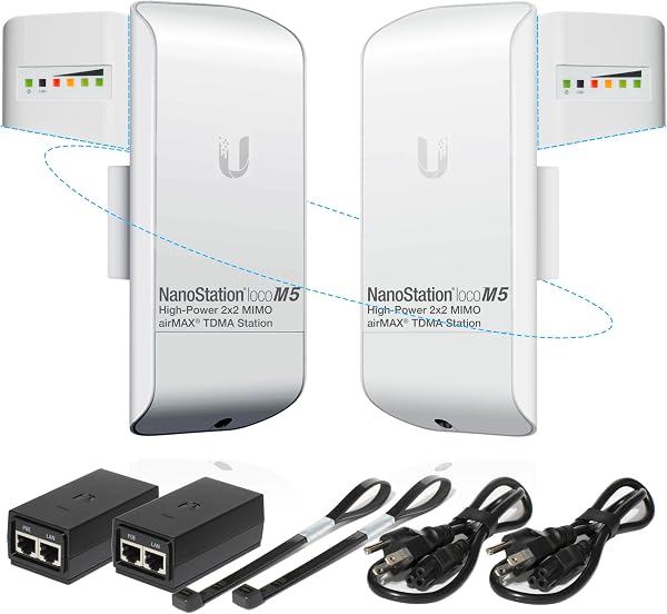 Wireless Bridge Ubiquiti LOCOM5 PRE-CONFIGURED, Bundle of 2 Ubiquiti Nanostation LOCO M5, Point to Point Outdoor WiFi Br