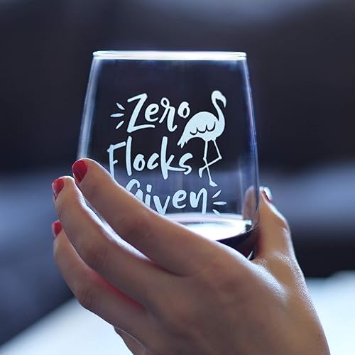 Miniatura 3 de Zero Flocks Given  Cute Funny Flamingo Stemless Wine Glass, Large 17 Ounce, Etched Sayings, Gift Box