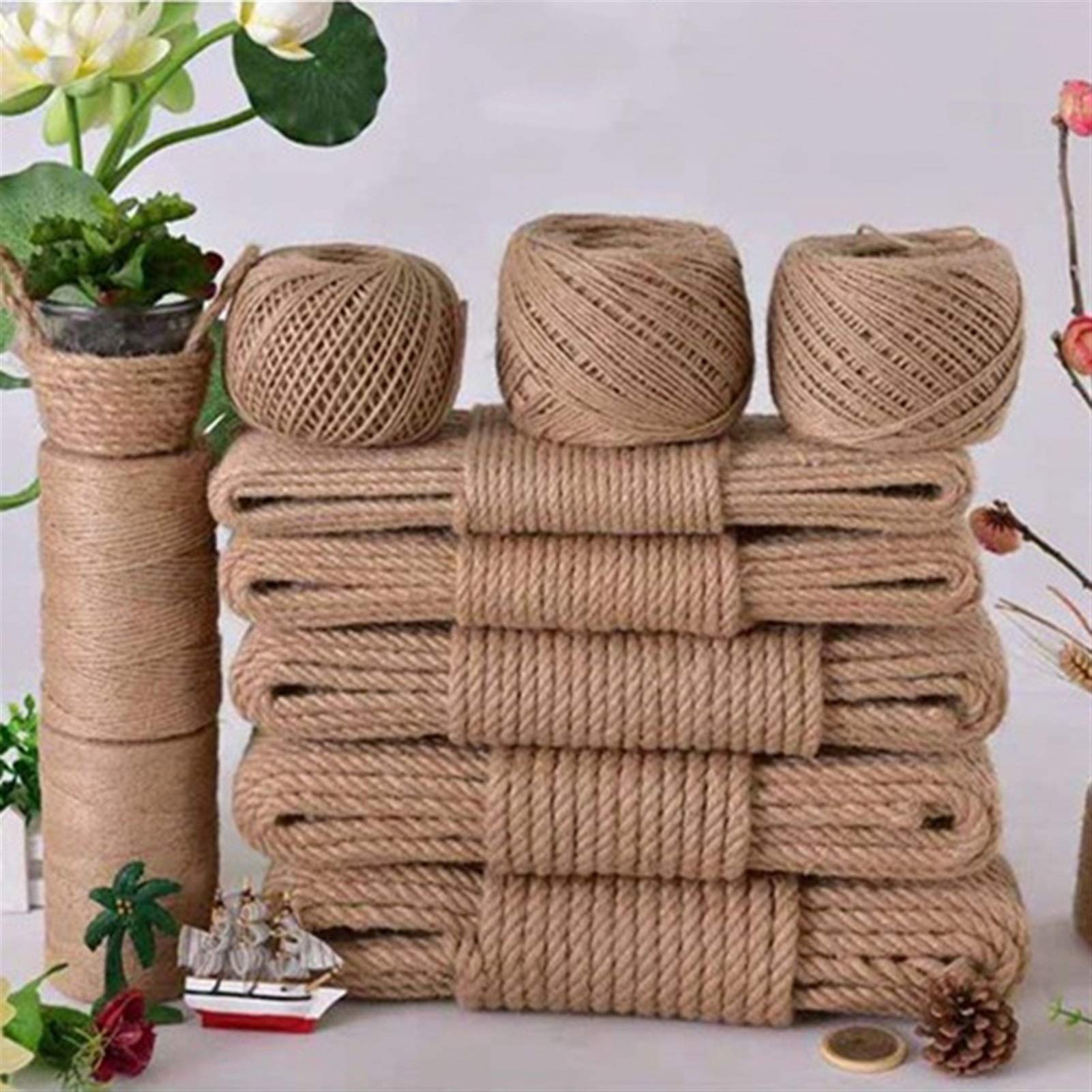 Zkenshan-Natural Jute Twine 20M DIY Scrapbook Natural Jute Decor Hemp Rope Burlap String Twine Woven Ropes Wrapping, Natural Jute Fiber (Color : 1A)