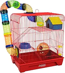Gaiola Hamster 3 Andares Colorida com Casa Tubos e Rodinha (Vermelha)