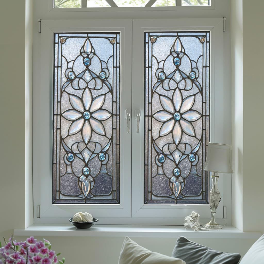 Reusable Electrostatic Adhesive Window Sticker, 17.5 × 39.3 inches, no Glue Required, Easy to Install, Suitable for Home and Seasonal Window Decoration. (Geometric Shapes)