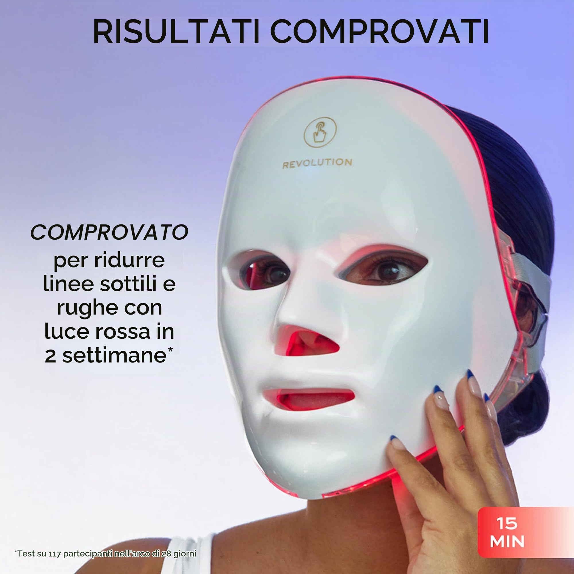 Revolution Pro Miracle LED Face Mask, Maschera viso LED rosso & blu con 90 luci, migliora texture & luminosità della pelle