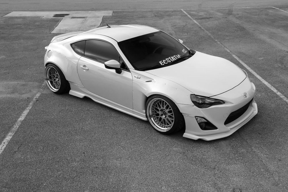 Driver Motorsports Poster of GT86 FRS Right Front B&W on Work Wheels HD 36 X 24 Inch Print