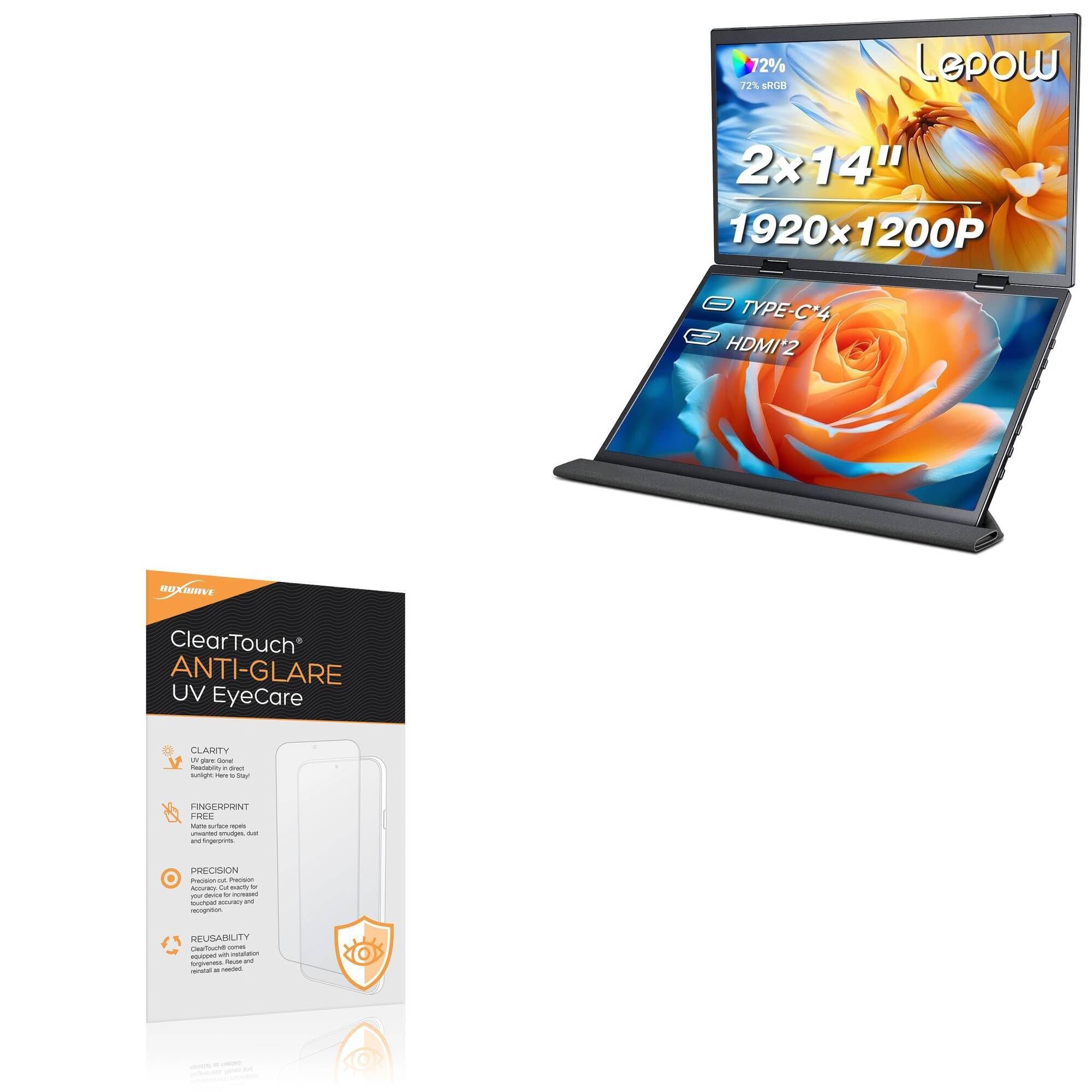 BoxWave Screen Protector Compatible With Lepow D14s Portable Dual View Monitor (14 in) - ClearTouch Anti-Glare Anti-UV EyeCare (2-Pack), Filters out Harmful Blue Light Reduce Fatigue