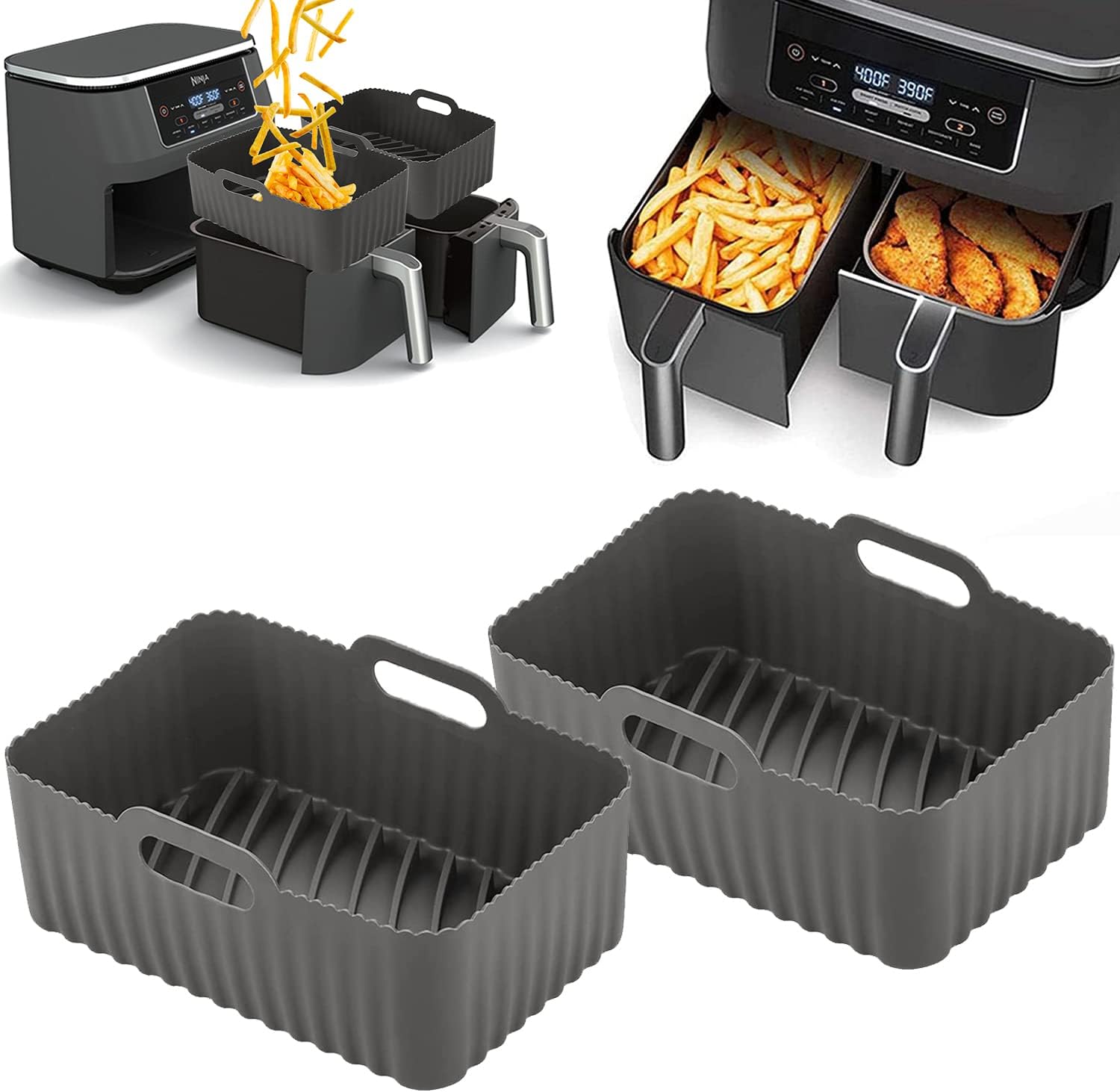 Air Fryer Silicone Pot for Ninjas Dual Air Fryer, 2PCS Non Stick Air