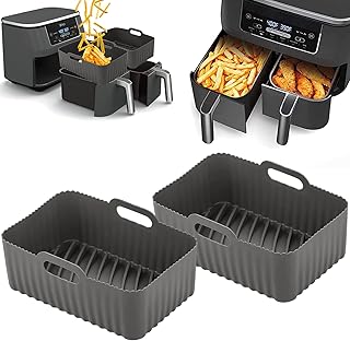 Air Fryer Silicone Pot, 2Pcs Air Fryer Silicone Liner for Ninja Foodi AF300UK, Reusable Silicone Air Fryer Basket Rectangle Dual Basket Air fryer Accessories Air Fryer, Oven, and Microwave
