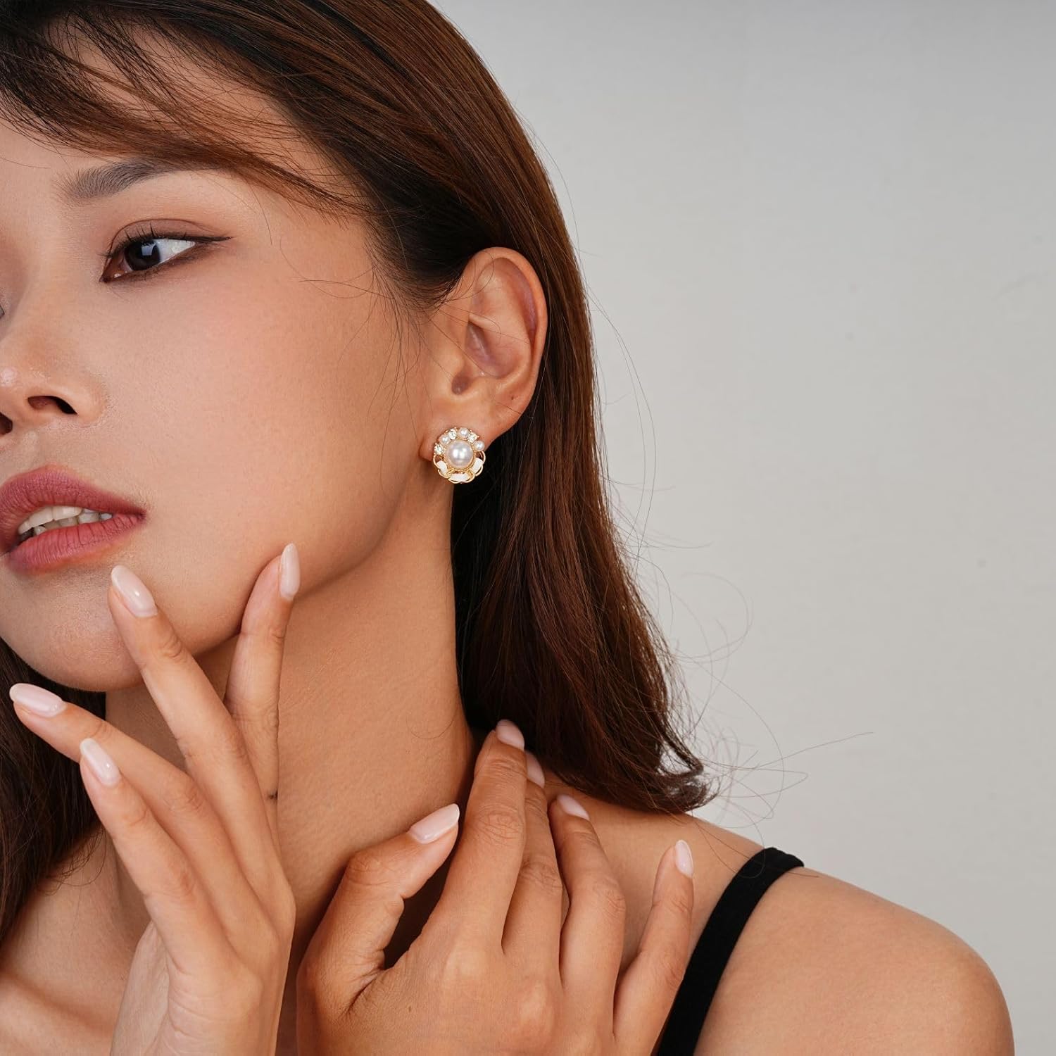 Gold Plated Flower & Pearl Earrings, Trendy Floral with Cubic Zirconia Statement Studs Earrings Hypoallergenic Jewelry Gifts for Wedding Engagement - Image 4